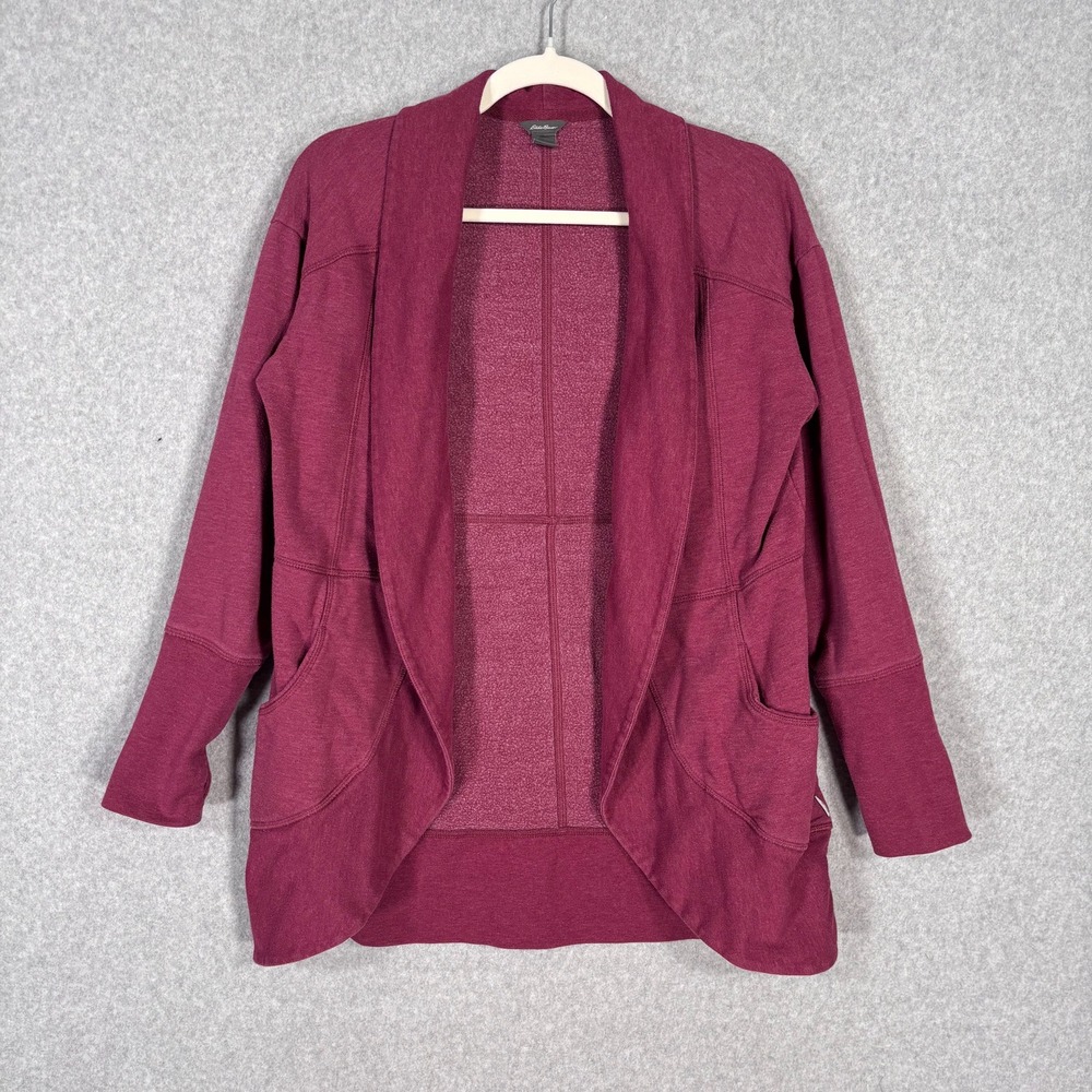 Eddie Bauer Camp Fleece Wrap Cardigan Small Ruby Pockets‎ Lounge Comfy Warm Cozy
